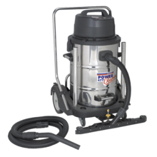 Sealey PC477 Industrial Wet & Dry Vacuum Cleaner 77ltr Stainless Drum 2400W/230V Swivel Bin Empty