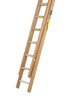 Timber Double Section Ladders, Varnished Finished, Class 1 Industrial Ladders, Douglas Fir Stiles, Ash Rungs housed full section, glued and pinned into blind holes, Tie Rods fitted at intervals & all metal fittings are rust proofed, HHD06, HHD08, HHD09