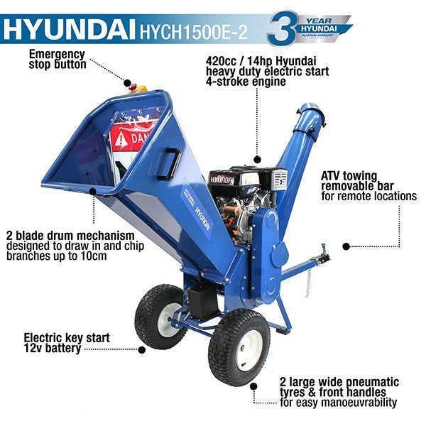 Wood Chipper and Shredder Hyundai HYCH1500E2 420 cc Petrol 4Stroke