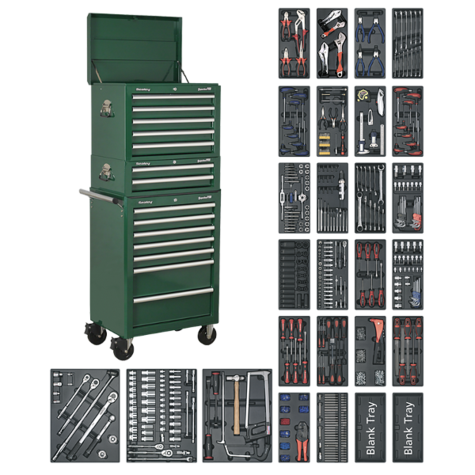 Tool Chest Combination Sealey SPTGCOMBO1 c/w 1179pc Tool Kit - Green