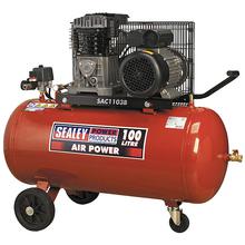 Sealey SAC1103B Compressor 100ltr Belt Drive 3hp with Cast Cylinders & Wheels