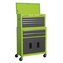 Sealey AP2200BBHV Topchest & Rollcab Combination 6 Drawer with Ball Bearing Runners - Hi-Vis Green/Grey