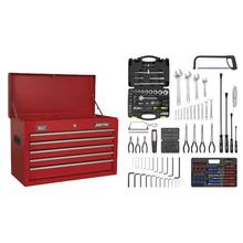 Tool Chest Sealey AP225COMBO 5 Drawer with Ball Bearing Slides - Red & 230pc Tool Kit