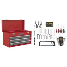 Sealey AP9243BBCOMBO Portable Topchest 3 Drawer - Ball Bearing Runners - Red with 74pc Tool Kit
